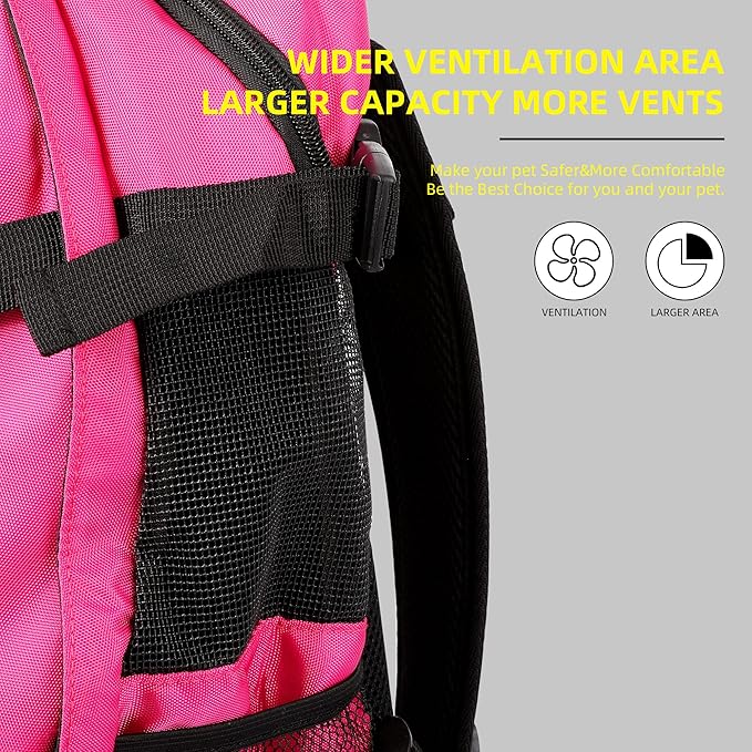 Large Pet Cat Backpack Dog Backpack for Most Dog Sizes Travel&Hiking Pet Carrier Backpack with Safety Leash Large Ventilations Double-Layer Structure (Magenta)