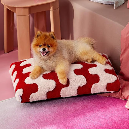 Lesure Small Dog Beds-Thick Shredded Chopped Foam Pet Bed Bottom(24'x16', Red)