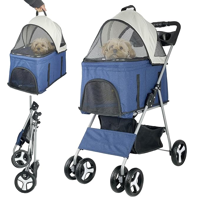 Foldable 3-in-1 Cat Pet Stroller for Medium Dogs up to 33 lbs