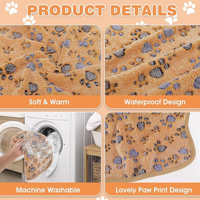 WLLHYF 2 PCS Pet Blanket Flannel Cozy Warm Calming Blanket Paw Print Throw Bed Cover for Cat Dogs Puppy Kitten (23x16 Inch)