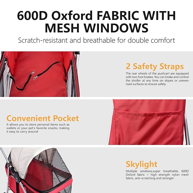 Puppy Small Dog Stroller 33lbs (Red)