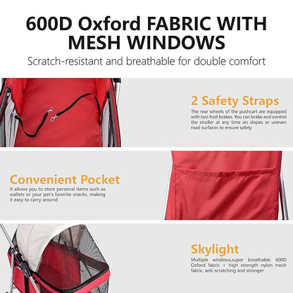 Puppy Small Dog Stroller 33lbs (Red)