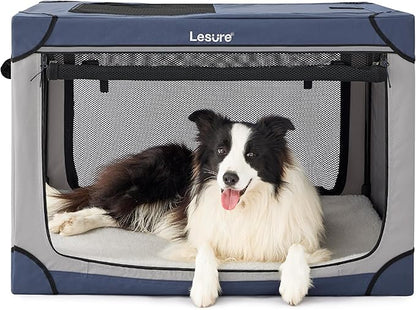 Lesure Soft Collapsible Dog Crate 36 Inch 4-Door Foldable