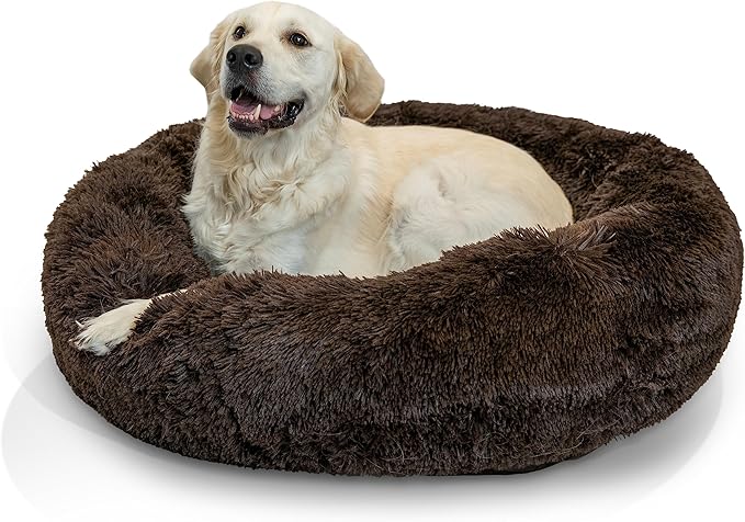 Best Friends by Sheri The Original Calming Donut Cat and Dog Bed in Shag Fur Dark Brown 36"