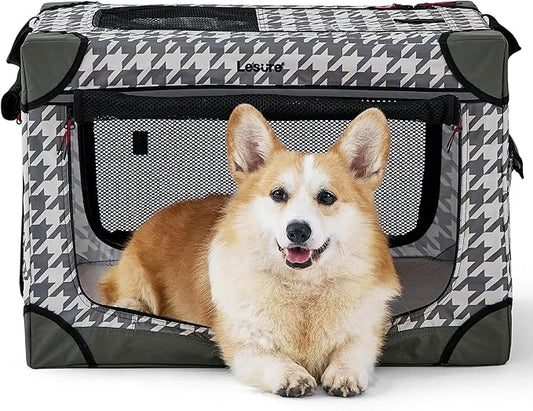 Lesure Cute Soft Collapsible Dog Crate 26 Inch 4-Door Foldable