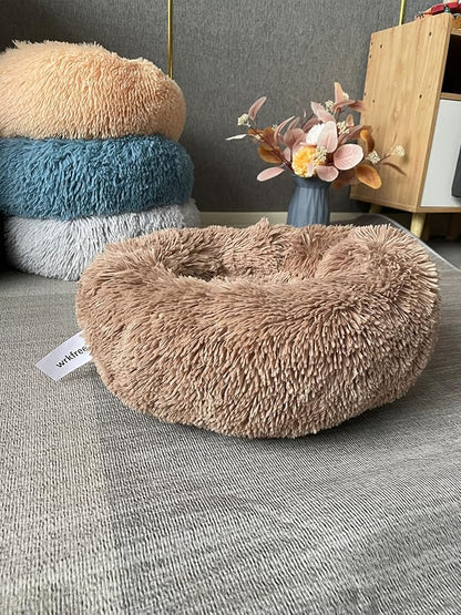Tiny Dog Bed Fluffy Puppy Bed Washable Donut 15 Inches