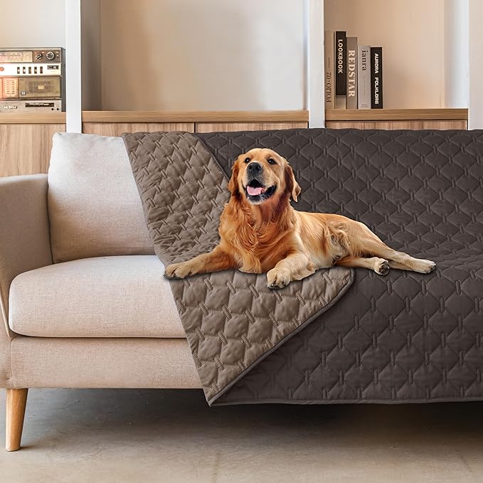 gogobunny 100% Double Sided Waterproof Dog Blanket Soft Pet Bed Cover Reversible Protect Furniture Couch Sofa Car for Puppy Large Dog Cat (Dark Coffee/Light Coffee 82x82 Inch 1))