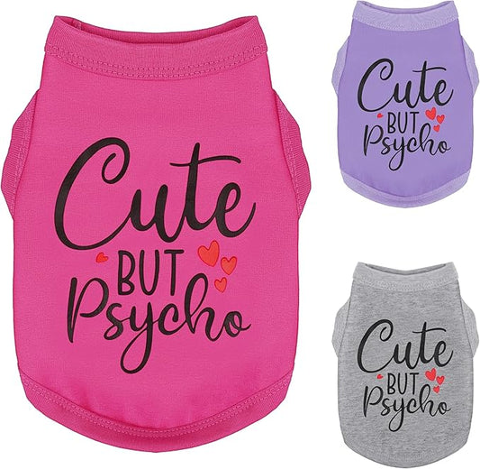 Expressive Cotton Dog Apparel: Soft, Lightweight Puppy Shirt Vest for Small and Medium Dogs, Featuring The Playful 'Cute but Psycho' Slogan Print Rose Red X-Small