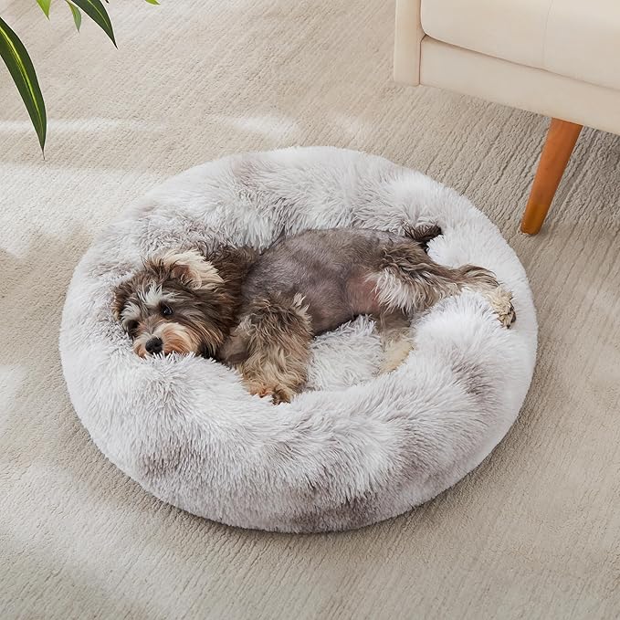 WESTERN HOME WH Calming Dog & Cat Bed, Anti-Anxiety Donut Cuddler Warming Cozy Soft Round Bed, Fluffy Faux Fur Plush Cushion Bed for Small Medium Dogs and Cats