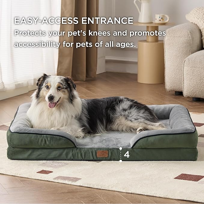 Bedsure Orthopedic Dog Bed for Extra Large Dogs Green，42inch