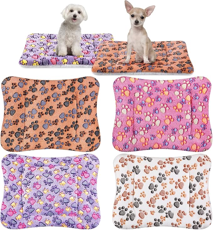 4 Pack Ultra Soft Dog Cat Bed Mat with Cute Prints Reversible Fleece Dog Crate Kennel Pad Cozy Washable Thickened Hamster Guinea Pig Bed Pet Bed Mat for Small Animals (Vivid Color 23 x 18 Inches)