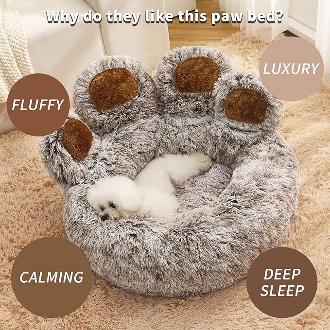 Jiupety Pet Round Bed of Paw Shape (26"×26"×8"), Gray
