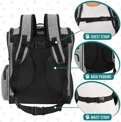 PetAmi Dog Backpack Carrier for Small Large Cat, Pet, Puppies, Ventilated Pet Hiking Backpack Travel Bag, Airline Approved Cat Backpack Carrier, Safety Back Support, Camping Biking, Max 18 lbs, Grey