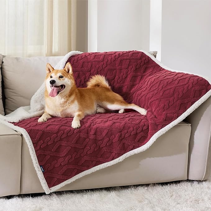 Bedsure Waterproof Dog Blankets for Large Dogs 40"x50", Burgundy