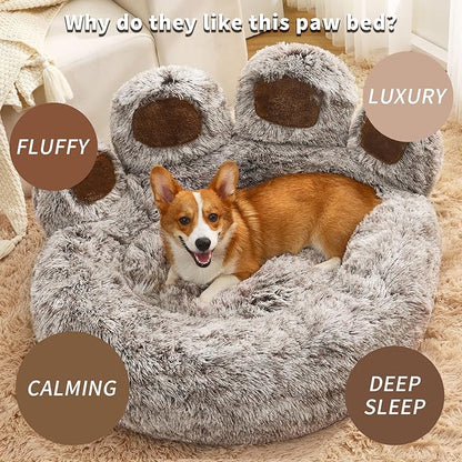 Jiupety Cute Round Calming Dog Bed of Paw Shape