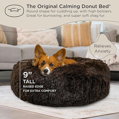 Best Friends by Sheri The Original Calming Donut Cat and Dog Bed in Shag Fur Dark Brown 30"