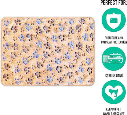 Pet Blankets, Toffee Toasted Brown Collection, Pet Blankets for Cats, Kittens, Dogs, Puppies, Couch, Liner Carrier, Warm Paw Print Bed Cover, Sherpa Covers, Reversible Throw