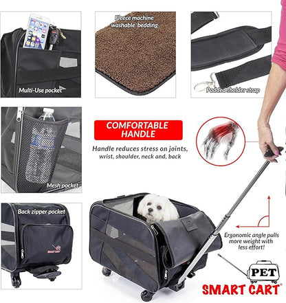 dbest products Pet Smart Cart, Medium, Black, Rolling Carrier with wheels soft sided collapsible Folding Travel Bag, Dog Cat Airline Approved Tote Luggage backpack