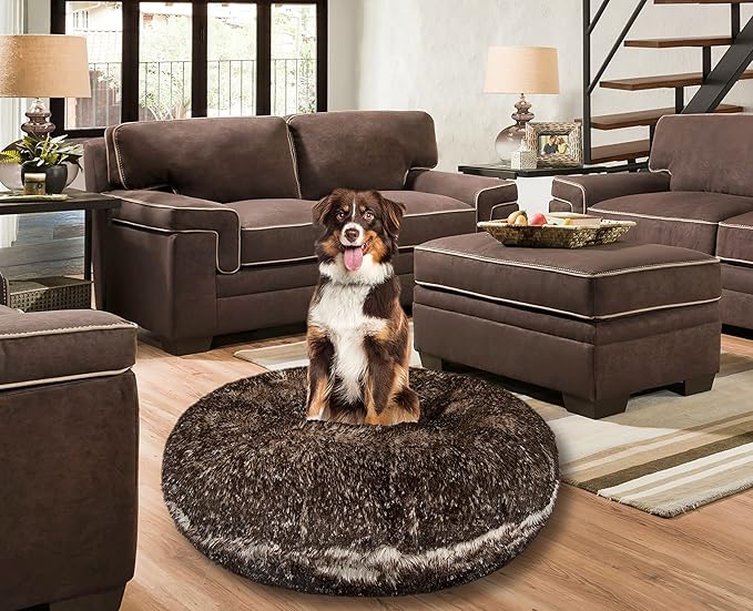 Bessie + Barnie Extra Plush Faux Fur Dog Bed 30"L x 30"W x 10"Th, Circle
