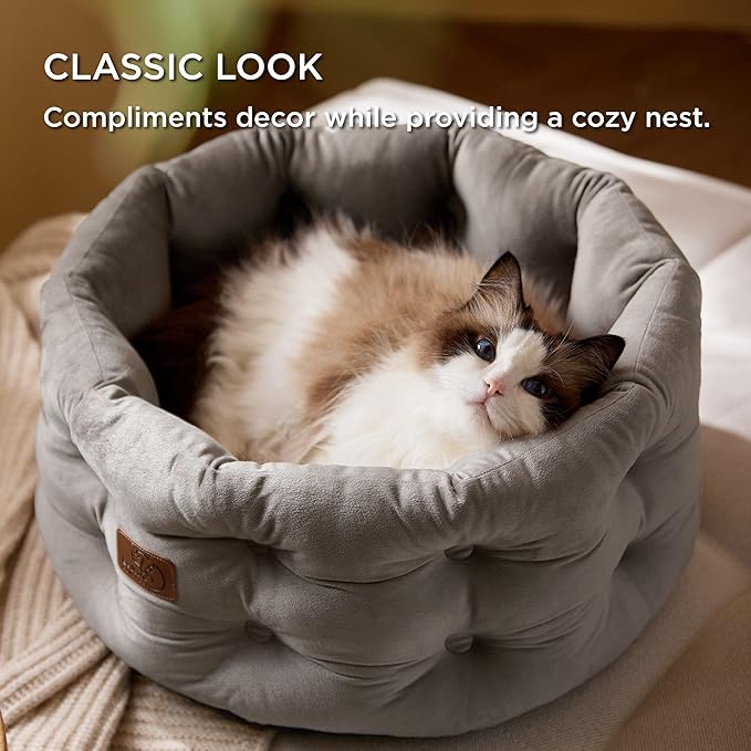 Bedsure Round Cat Beds for Indoor Cats 20x20x9inches, Neutral