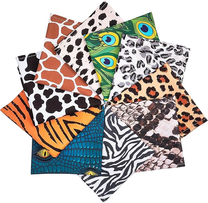 10PCS Animal Print Dog Bandanas for XXS XS Small Boys Girls Triangle Bibs Head Scarves Zebra Leopard Snake Tiger Peacock Cheetah Giraffe and Cow Print Grooming Accessories