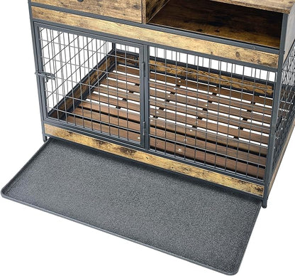 Okak Dog Crate Furniture Wooden Dog Crate Table with Drawers and Wheels Heavy Duty Dog Cage with Double Iron Doors Dog Kennel Indoor for Medium/Large Dog Brown,38.78" L