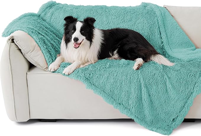 Bedsure Waterproof Dog Blankets for Large Dogs - Calming Cat Blanket for Couch Protector Washable, Long Faux Fur Pet Throw Blanket for Puppy, Reversible Furniture Protection, 40"x50", Light Green