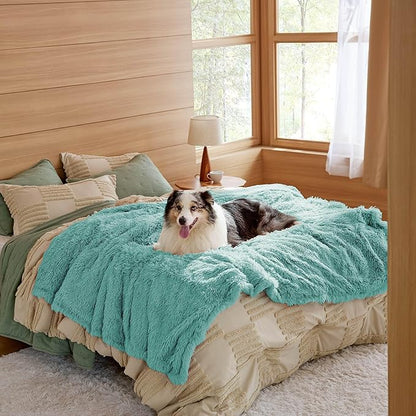 Bedsure Waterproof Dog Blankets for Large Dogs - Calming Cat Blanket for Couch Protector Washable, Long Faux Fur Pet Throw Blanket for Puppy, Reversible Furniture Protection, 50"x60", Light Green