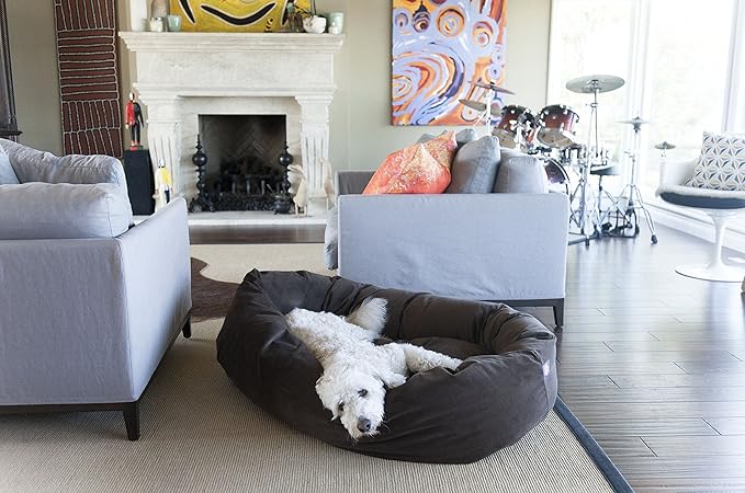Majestic Pet 52 Inch Suede Calming Dog Bed Washable – Cozy Soft Round Dog Bed with Spine Support for Dogs to Rest their Head 52x35x11 (Inch)