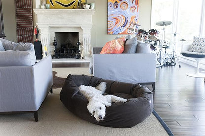 Majestic Pet 52 Inch Suede Calming Dog Bed Washable – Cozy Soft Round Dog Bed with Spine Support for Dogs to Rest their Head 52x35x11 (Inch)