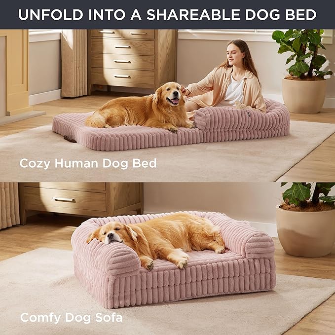 Bedsure Foldable Human Dog Bed for People Adult 2 in 1 Corduroy