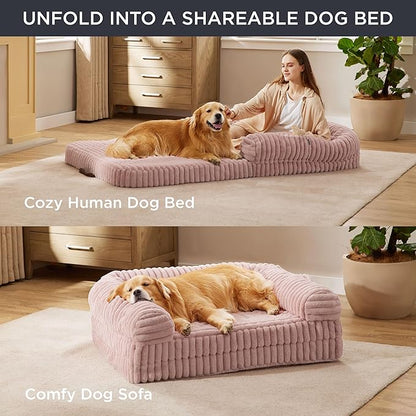 Bedsure Foldable Human Dog Bed for People Adult 2 in 1 Corduroy
