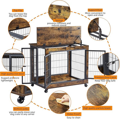 NicBex Dog Crate Furniture Dog Cage with 3 Doors and Lift Top