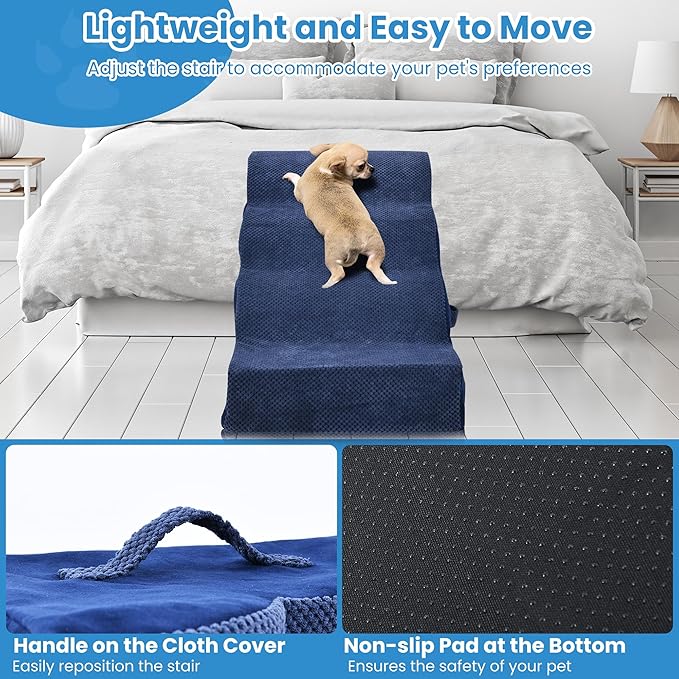 PAWSCRAT Dog Stairs 4 Steps 19.6 inch 30D Foam