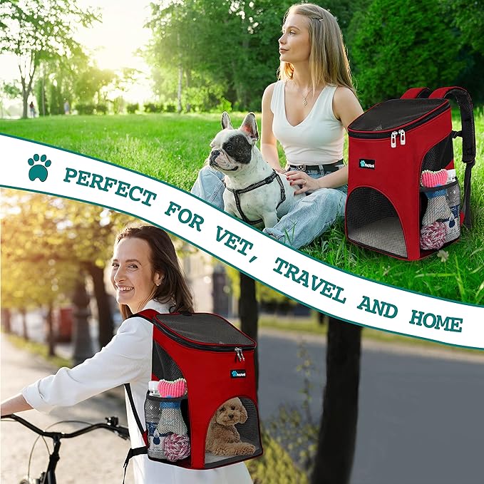 PetAmi Small Dogs and Cat Backpack Carrier, Airline Approved Pet Backpack Carrier, Ventilated, Safety Strap, Buckle Support Designed for Hiking Travel Camping Outdoor, Max 18 lbs (Red)