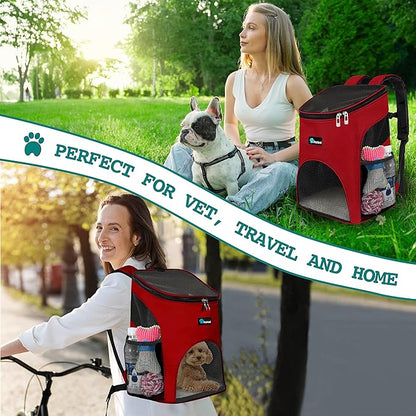 PetAmi Small Dogs and Cat Backpack Carrier, Airline Approved Pet Backpack Carrier, Ventilated, Safety Strap, Buckle Support Designed for Hiking Travel Camping Outdoor, Max 18 lbs (Red)