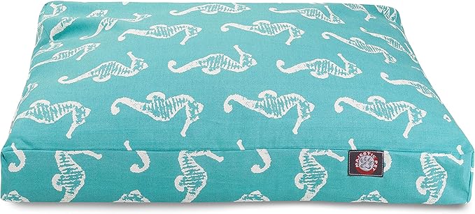 Teal Sea Horse Small Rectangle Indoor Outdoor Pet Dog Bed With Removable Washable Cover By Majestic Pet Products