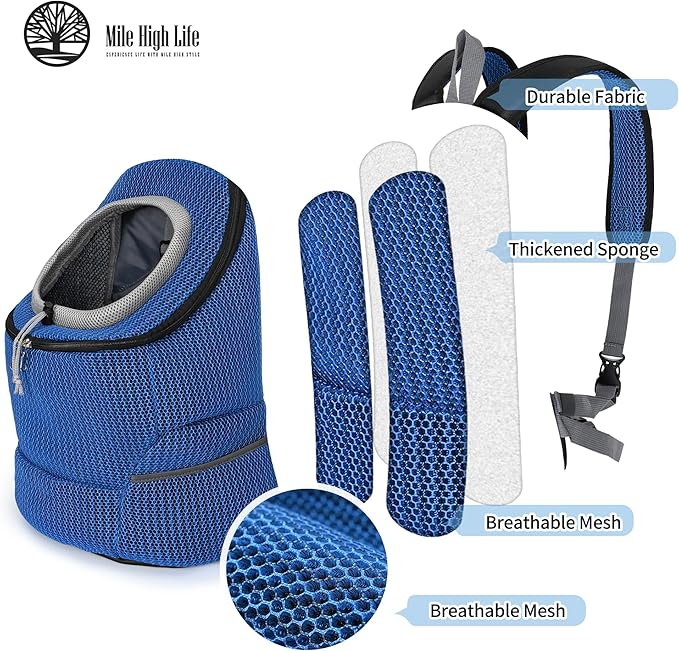 Mile High Life | Hiking Outdoor Pet Carrier Backpack | Kitty Puppy Cat Carrier | Dog Carrier for Small Dogs | Dog Backpack w Breathable Mesh with Soft Padding(Comb Blue, Medium (Pack of 1))