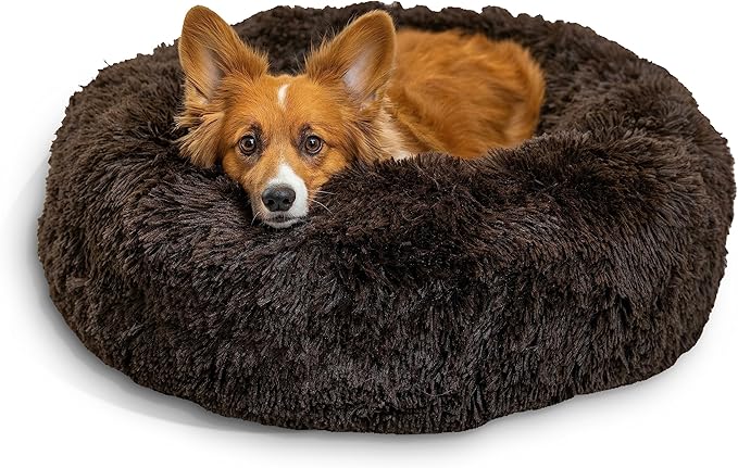 Best Friends by Sheri The Original Calming Donut Cat and Dog Bed in Shag Fur Dark Brown 30"