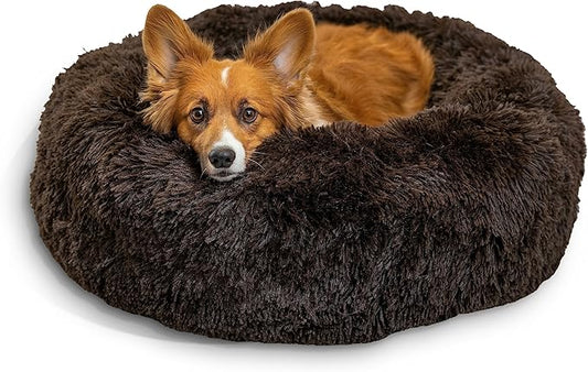 Best Friends by Sheri The Original Calming Donut Cat and Dog Bed in Shag Fur Dark Brown 30"
