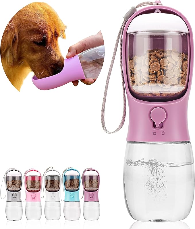 Dog Water Bottle,Portable pet Water Bottle with Food Container,Outdoor Portable Water Dispenser for Cat,Rabbit,Puppy and Other Pets for Walking,Hiking,Travel(10oz)