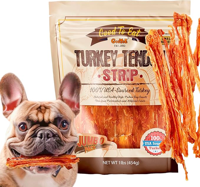 Gootoe Turkey Tendon Dog Treats – 100% USA-Sourced, Natural Snack, Premium Training Chews, Hypoallergenic, Reseal Value Bags, Size for Small Dogs, Strip Jumbo Pack, 1 lb, (Pack of 1)