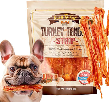 Gootoe Turkey Tendon Dog Treats – 100% USA-Sourced, Natural Snack, Premium Training Chews, Hypoallergenic, Reseal Value Bags, Size for Small Dogs, Strip Jumbo Pack, 1 lb, (Pack of 1)