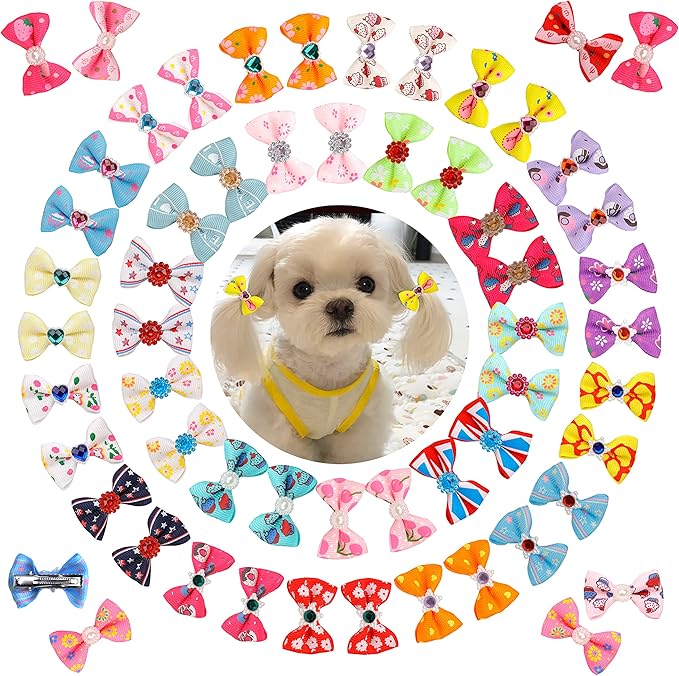60Pcs Puppy Dogs Hair Barrettes Bows with Metal Clips