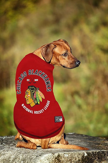 NHL Chicago Blackhawks Tee Shirt for Dogs & Cats, Medium. - Are You A Hockey Fan? Let Your Pet Be An NHL Fan Too!