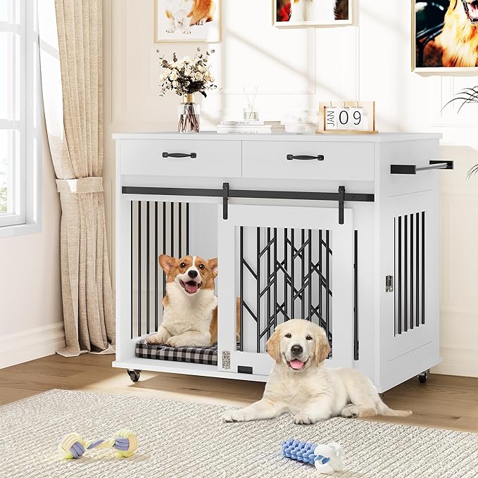 YITAHOME Dog Crate Furniture with Wheels 39 inch 2 Small
