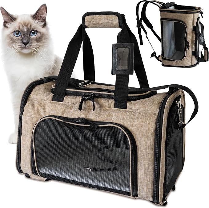 DCSP Pets Pet Carrier - Versatile Cat Carrier Converts to Backpack - Airline Approved Dog Bag Carrier with Mesh Widows - Suitable for Large Cats, Small Dogs - Soft Travel Carriers for Hiking, Walking