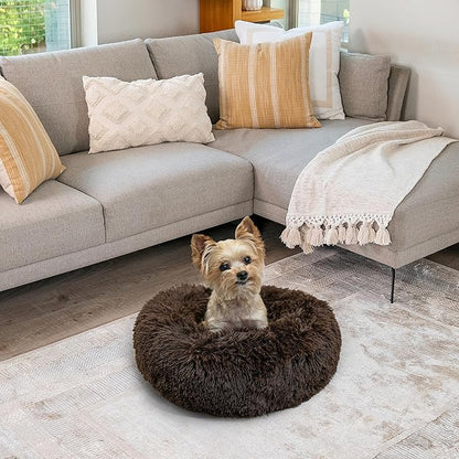 Best Friends by Sheri The Original Calming Donut Cat and Dog Bed in Shag Fur Shag Dark Brown 18"