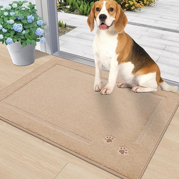 BEQHAUSE Dog Door Mat for Muddy Paws Dirt Trapper Absorbent Indoor Door Mats Non-Slip Washable Entryway Rug Low-Profile Welcome Dog Mat Polyester Mud Mat for Dogs and Wet Shoes 20"x32"