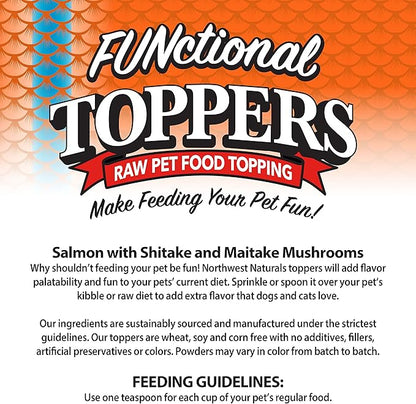 Northwest Naturals Freeze-Dried Salmon, Shiitake & Maitake Mushrooms Functional Topper - for Dogs & Cats - Healthy, Limited Ingredients, Human Grade Pet Food, All Natural - 3.5 Oz (Packaging May Vary)